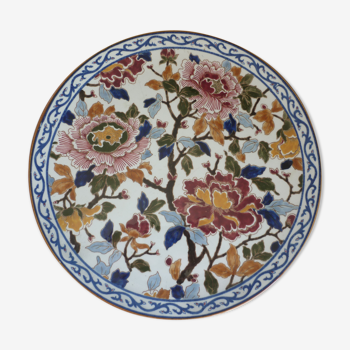 Plat a tarte faience Gien pivoines