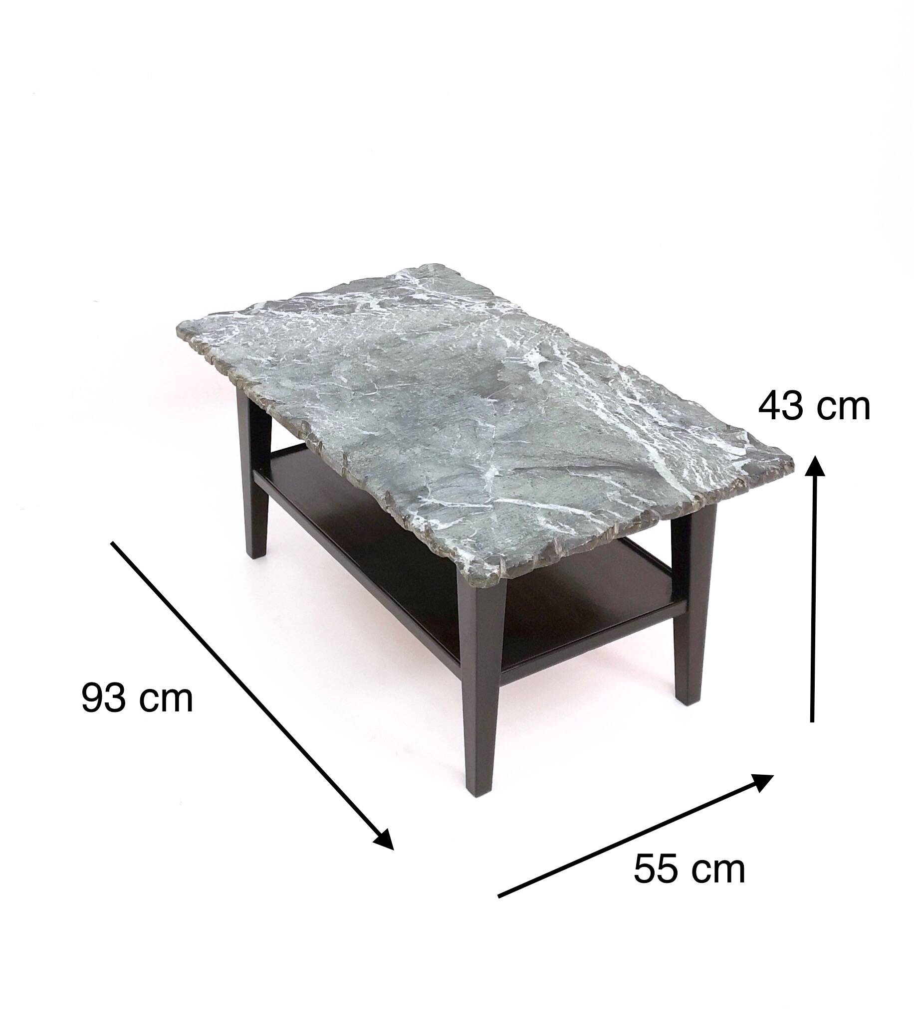 Ebonized Wood Coffee Table with a Green Alps Marble Top, Italy