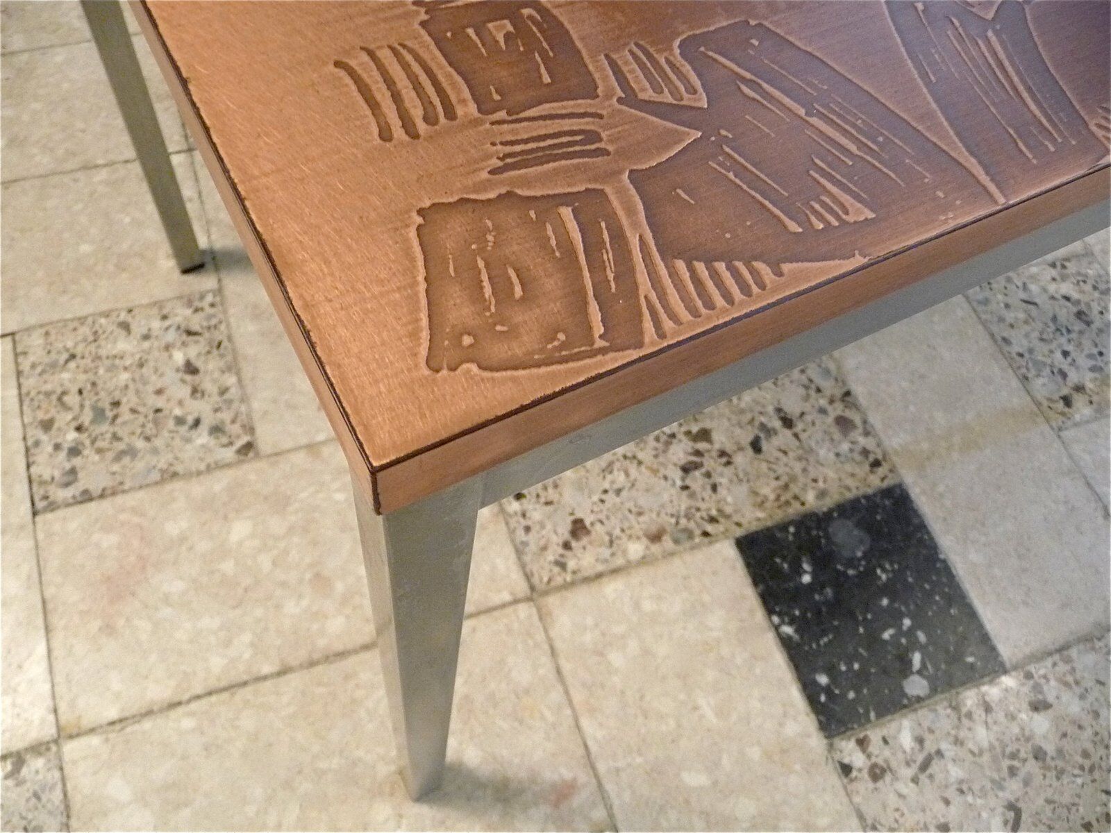 Copper side table with abstract relief from Opal Möbel, West-Germany 1960s