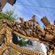 Large closed mirror, 19th century, wood and gilded stucco.