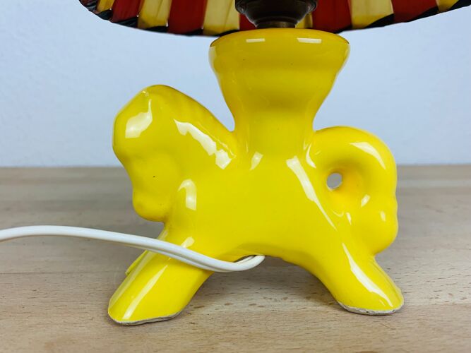Lampe cheval céramique jaune années 50