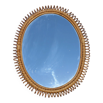 Grand miroir mural rotin et bambou par Franco Albini Italie 1960