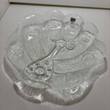 Assiette, Peakcock, verre de cristal, Lars Hellsten, Orrefors, Suède, 1970