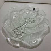 Assiette, Peakcock, verre de cristal, Lars Hellsten, Orrefors, Suède, 1970