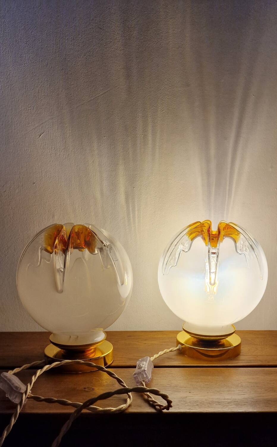 Mazzega globe lamp duo from Murano