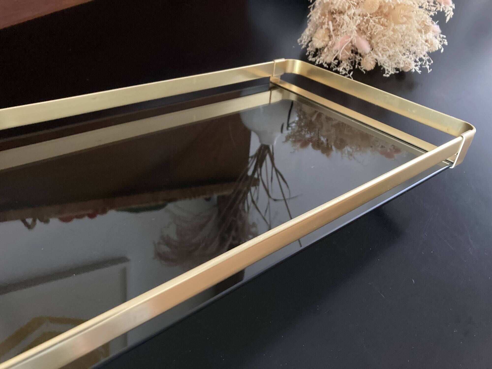 Plateau design aluminium et verre fumé années 70