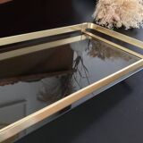 Plateau design aluminium et verre fumé années 70