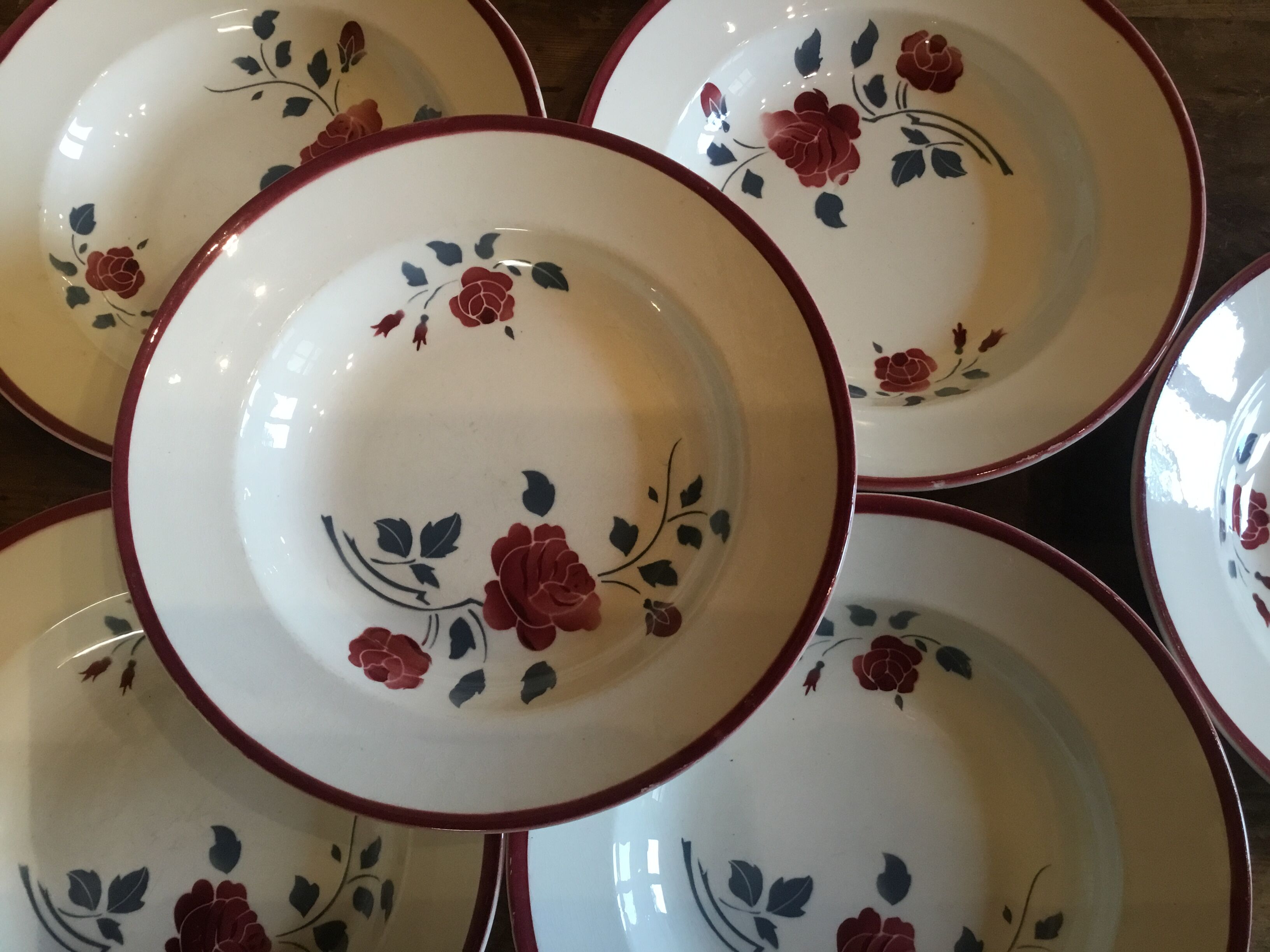 6 plates "roses" Badonviller
