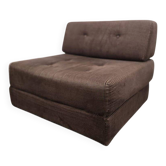 Fauteuil vintage marron côtelé / une place avec accent chromé