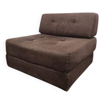 Vintage brown ribbed armchair / single seat with chrome accent