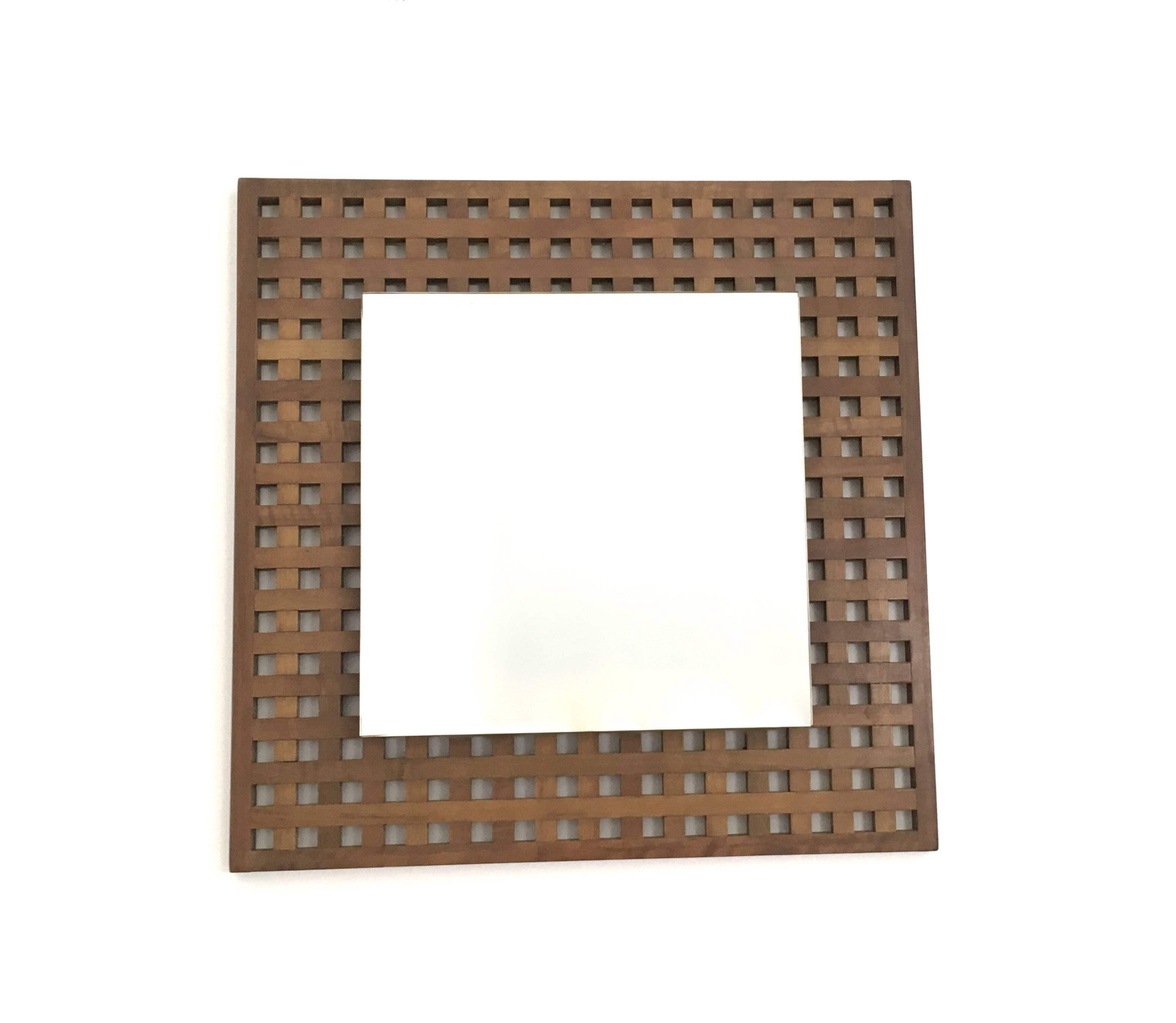 Pair of Square Walnut Mirrors Produced by Sant'Ambrogio e Deberti, Italy