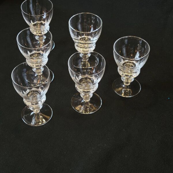 6 anciens verres à porto, vin blanc en cristal taillé