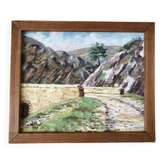 Oil painting on wood Janon valley landscape signed 1957