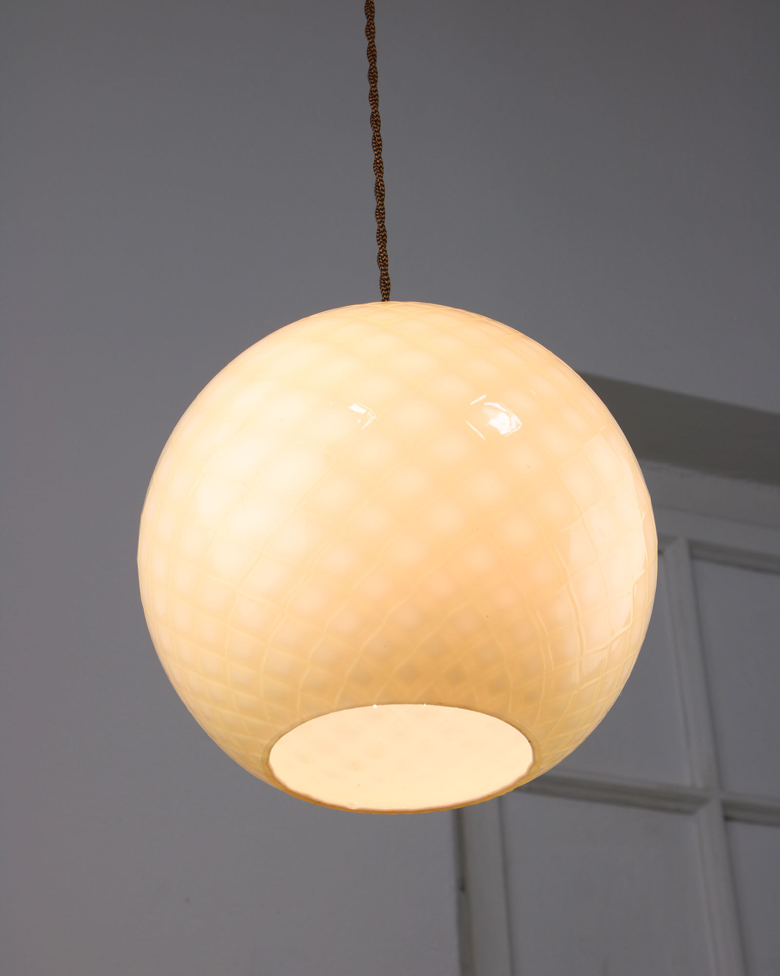 Mid-century Yellow & Brass Pendant Lamp