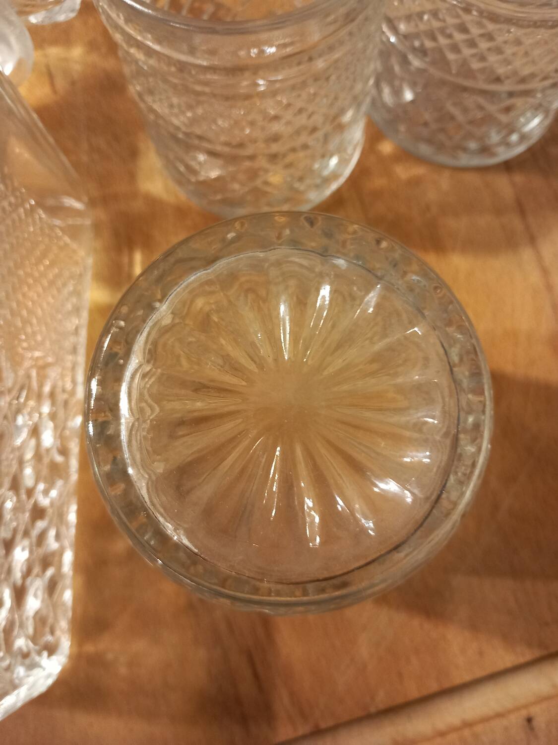 Whiskey service in glass carafe and 6 glasses