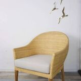 Paire de fauteuils en teck et rotin