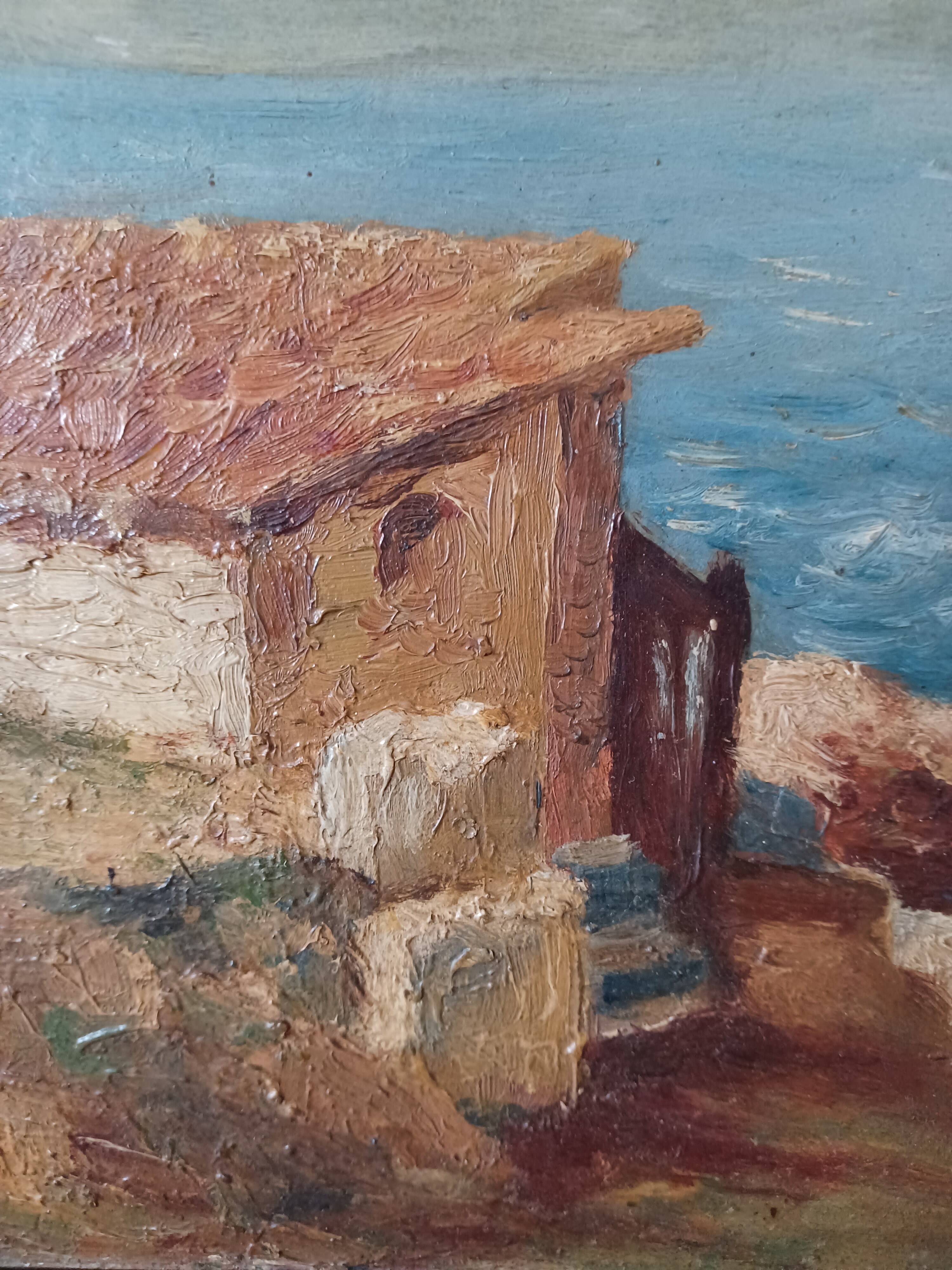 Painting Cabin by the beach signed