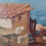 Tableau peinture Cabanon au bord de plage signé
