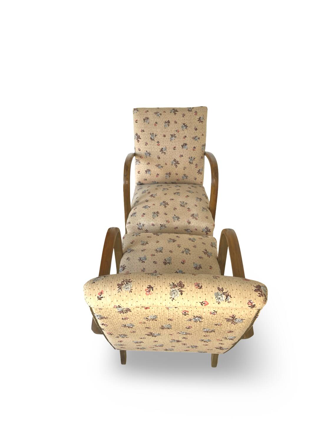 Ensemble de fauteuils Art Déco avec accoudoirs en hêtre arqués.