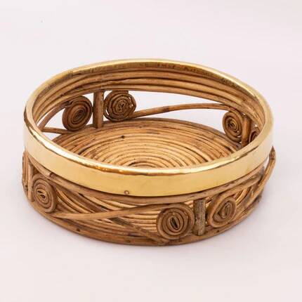 1970s rattan and brass table centrepiece