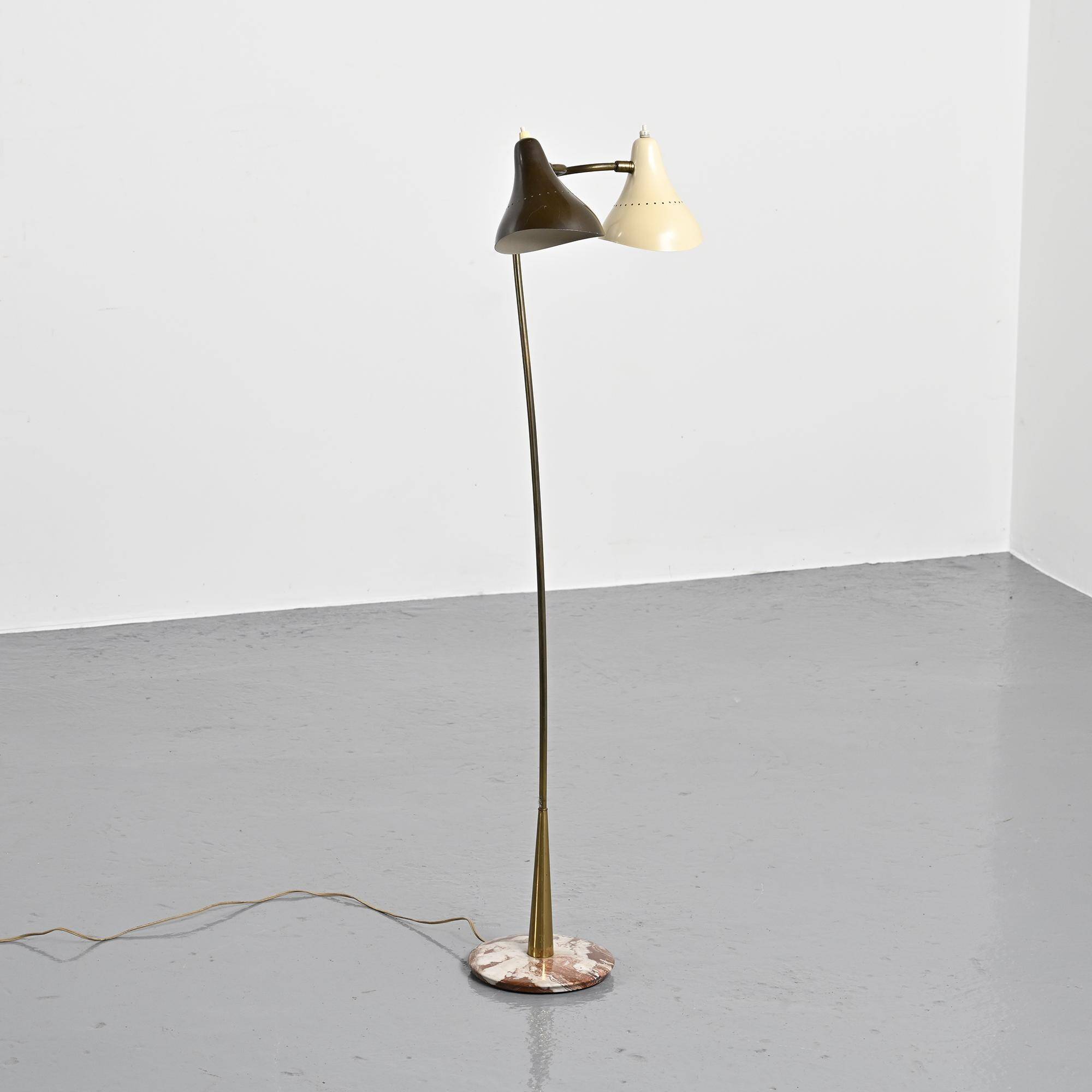 Double-arm adjustable reading floor lamp by J.J.M. Hoogervorst, Anvia, circa 1950.