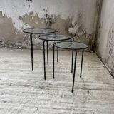 1950s metal and glass nesting coffee tables