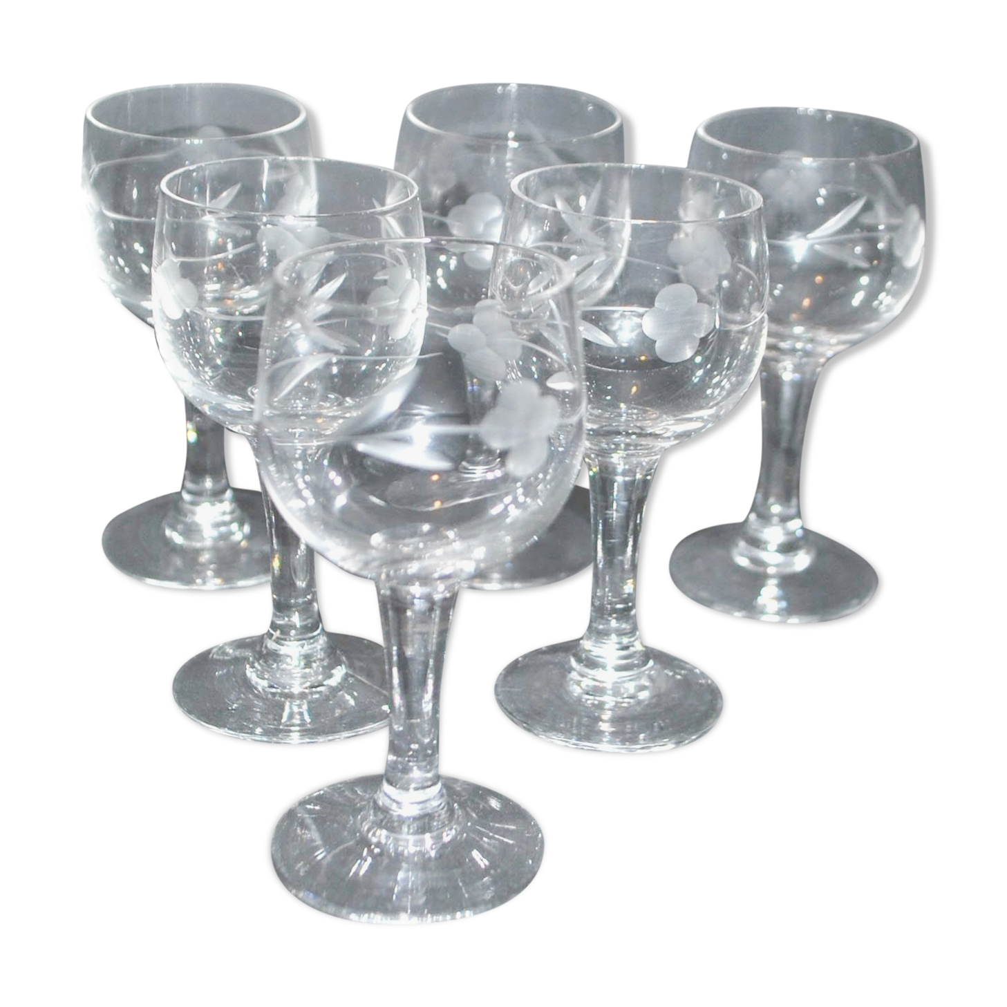 Set of 6 vintage schnapps liqueur glasses with Alsatian balloons in engraved glass