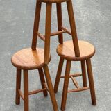 Set of 3 vintage pine stools from the 60s