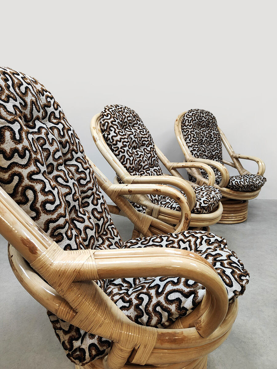 Vintage bamboo rocking lounge swivel tilt chairs Axel Enthoven