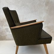Pair of vintage wooden and fabric armchairs from the 1960s.