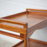 Wooden service with wheels, rolling trolley, rolling bar, wooden lounge furniture, vintage