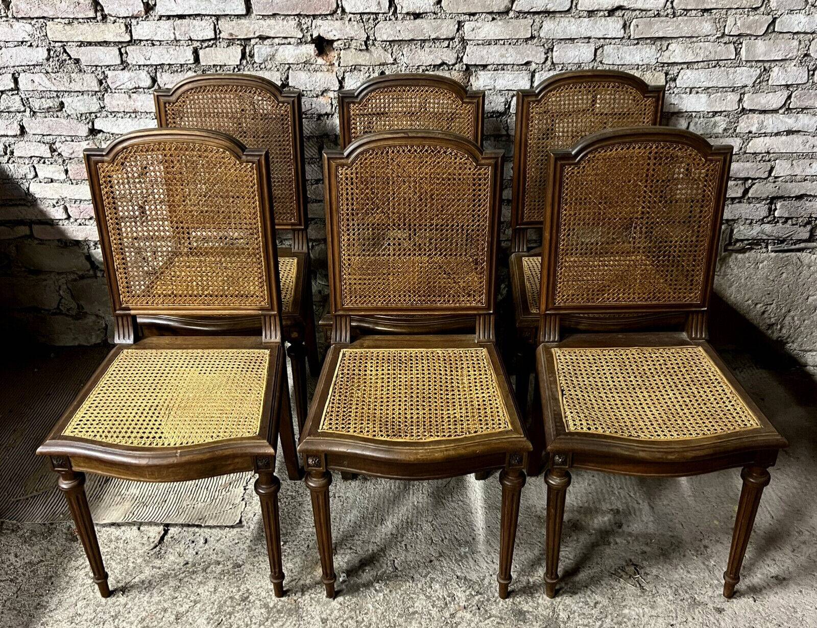 Series of 6 Louis XVI style chairs in walnut circa 1880