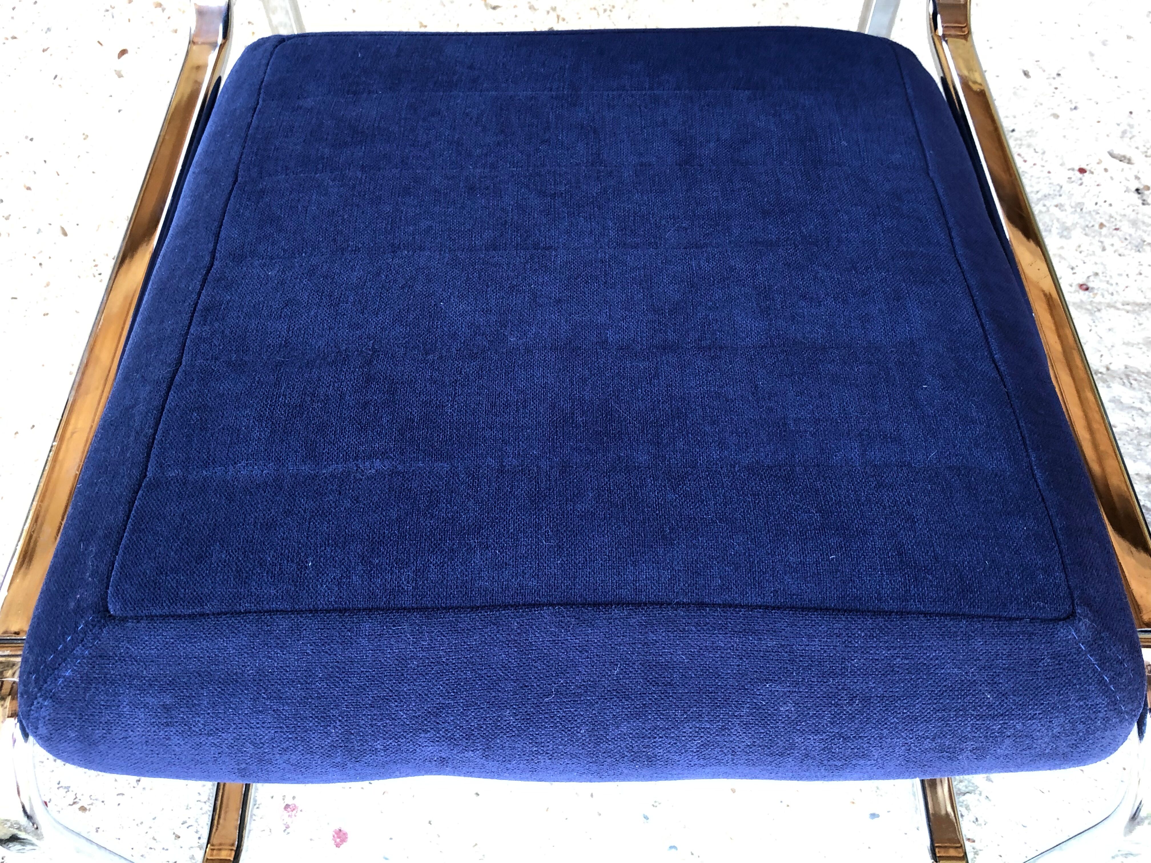 Pair of vintage chrome and blue microfibre armchairs circa 70