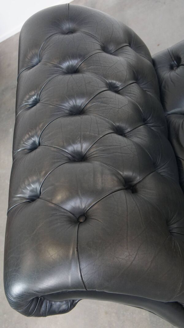 Lit de repos Chesterfield en cuir de vache noir