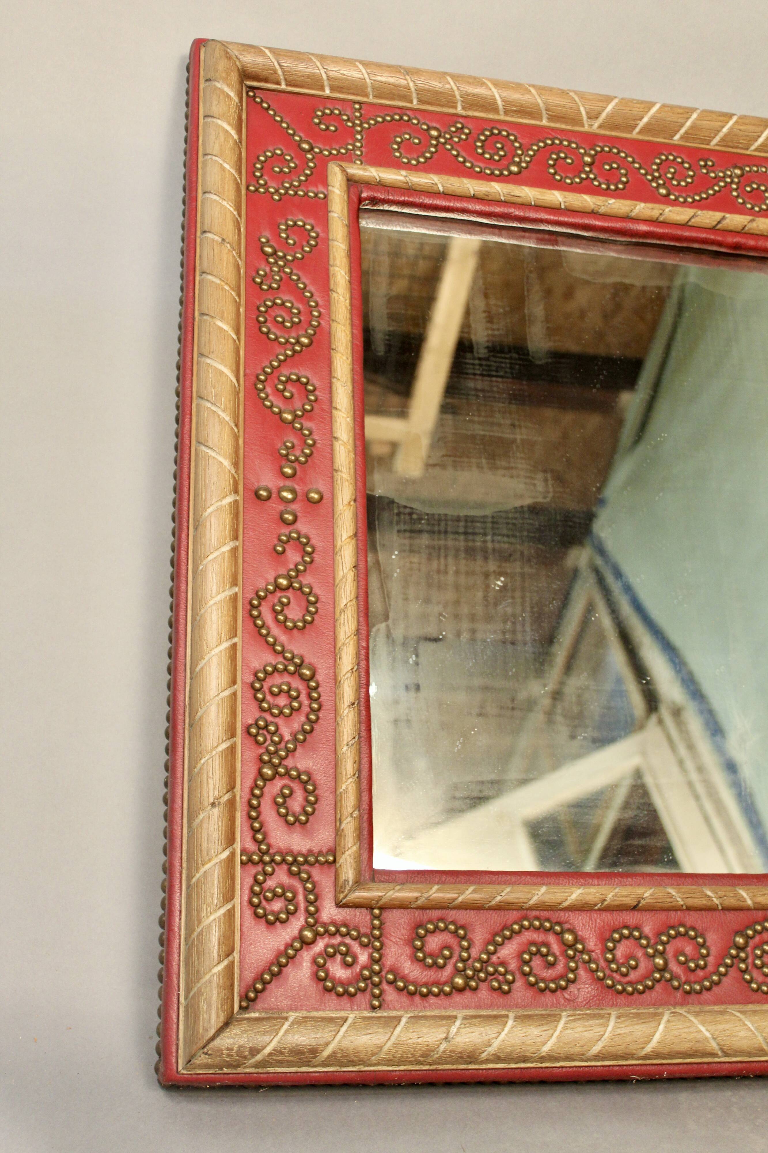 Mirror Red Leather André Maillefert 61x73cm