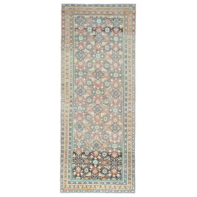 Vintage Turkish Oushak Handmade Wool Cotton Brown Runner Rug 118x301