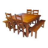 Square table set + 4 chairs + 2 benches