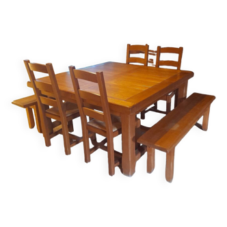 Square table set + 4 chairs + 2 benches