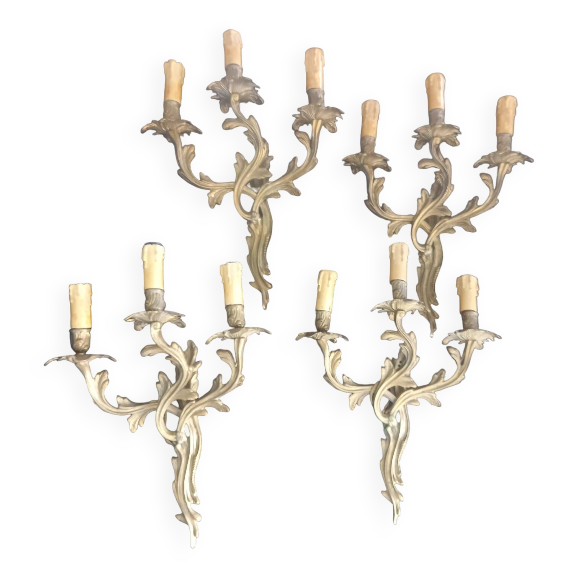 4 large bronze wall lights 3 louis xv rocaille lights