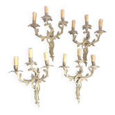 4 grandes appliques bronze 3 feux louis xv rocaille