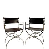 Maison Jansen, Pair of Savonarola armchairs, 1970