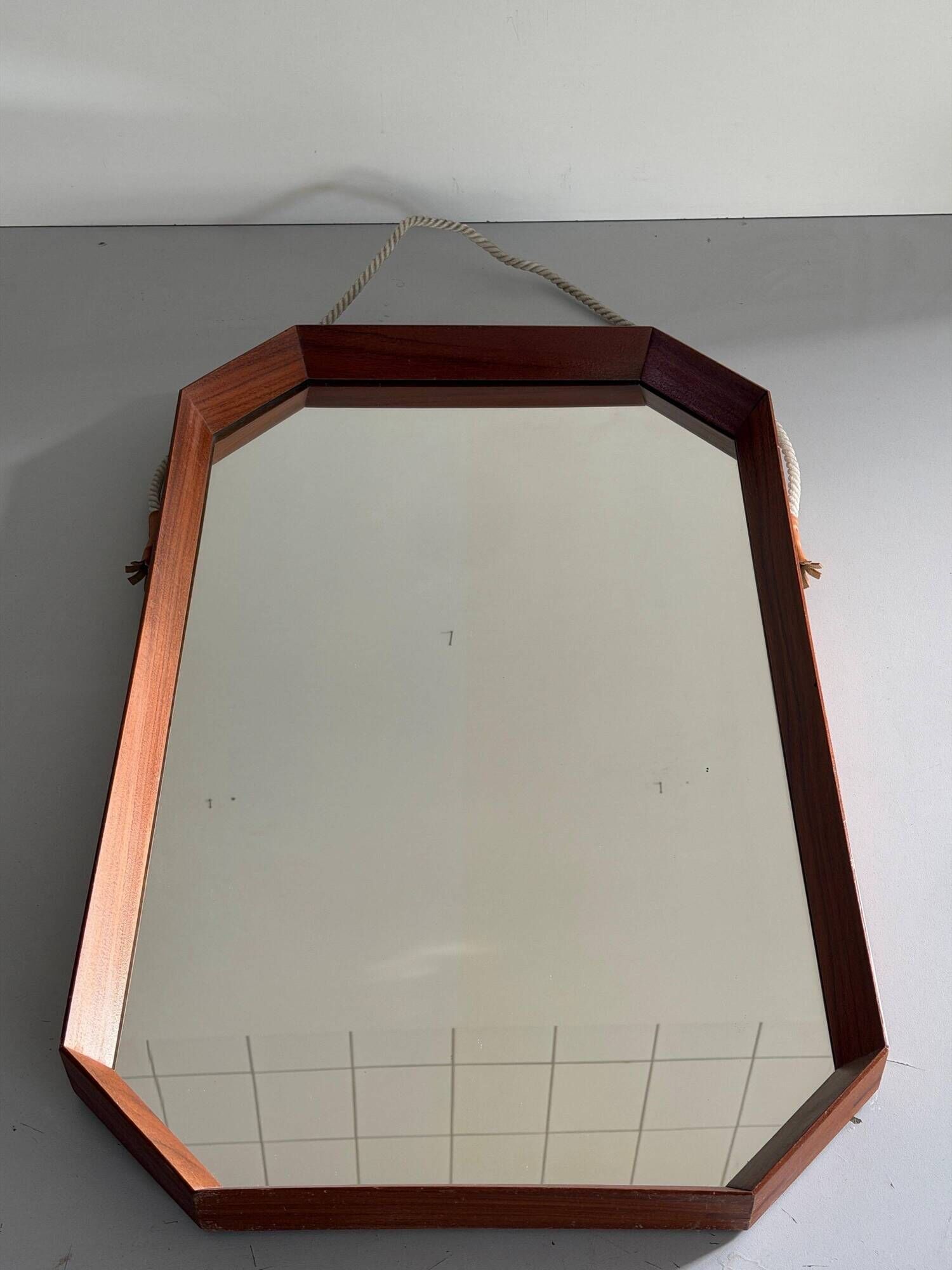Mid-century rectangular wall mirror in teak, 1960, Italy