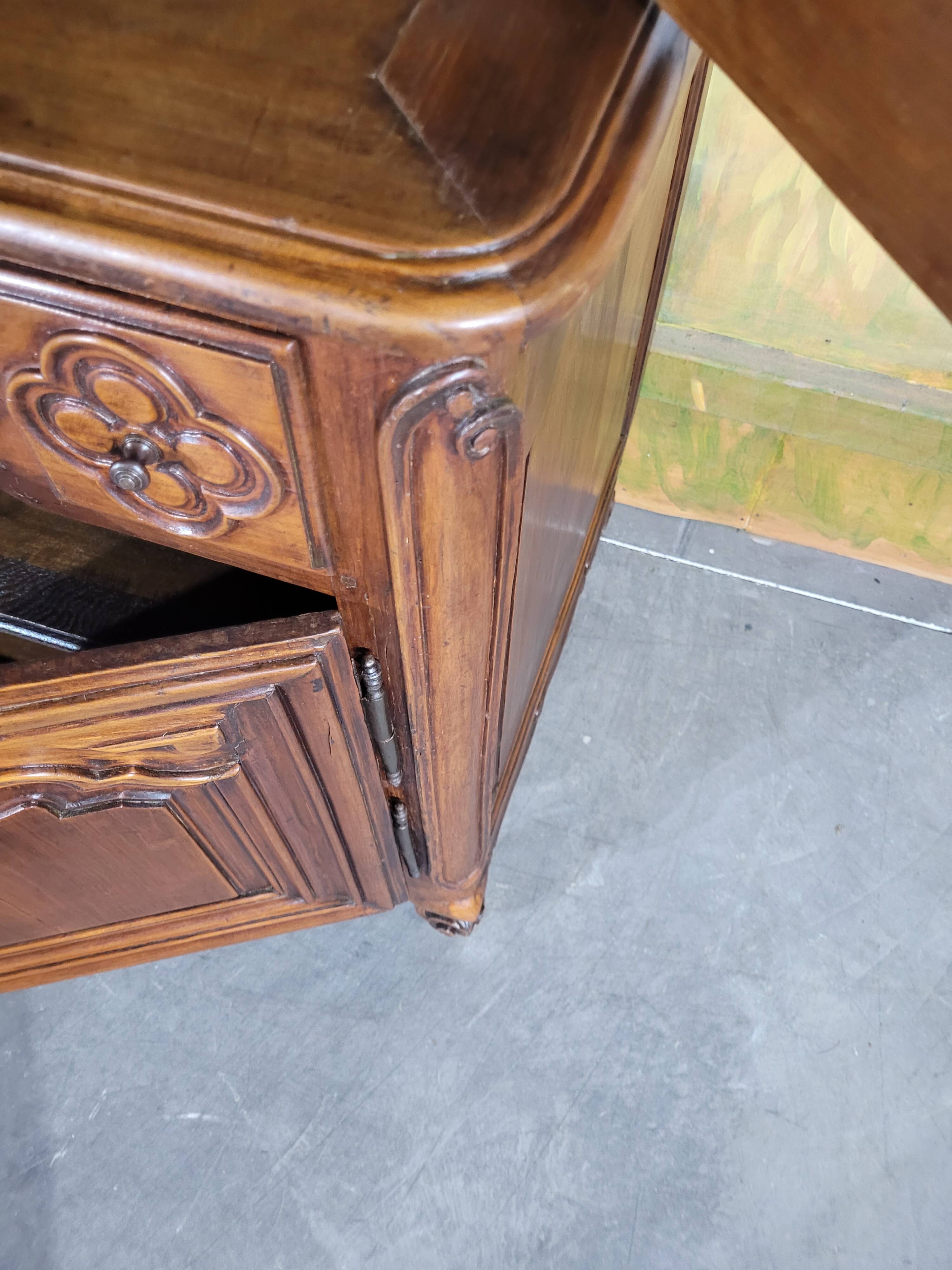 Louis XV period cherry wood sideboard with two glass panels
