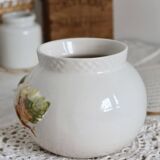 Vintage autumnal earthenware barbotine cachepot with hazelnut patterns