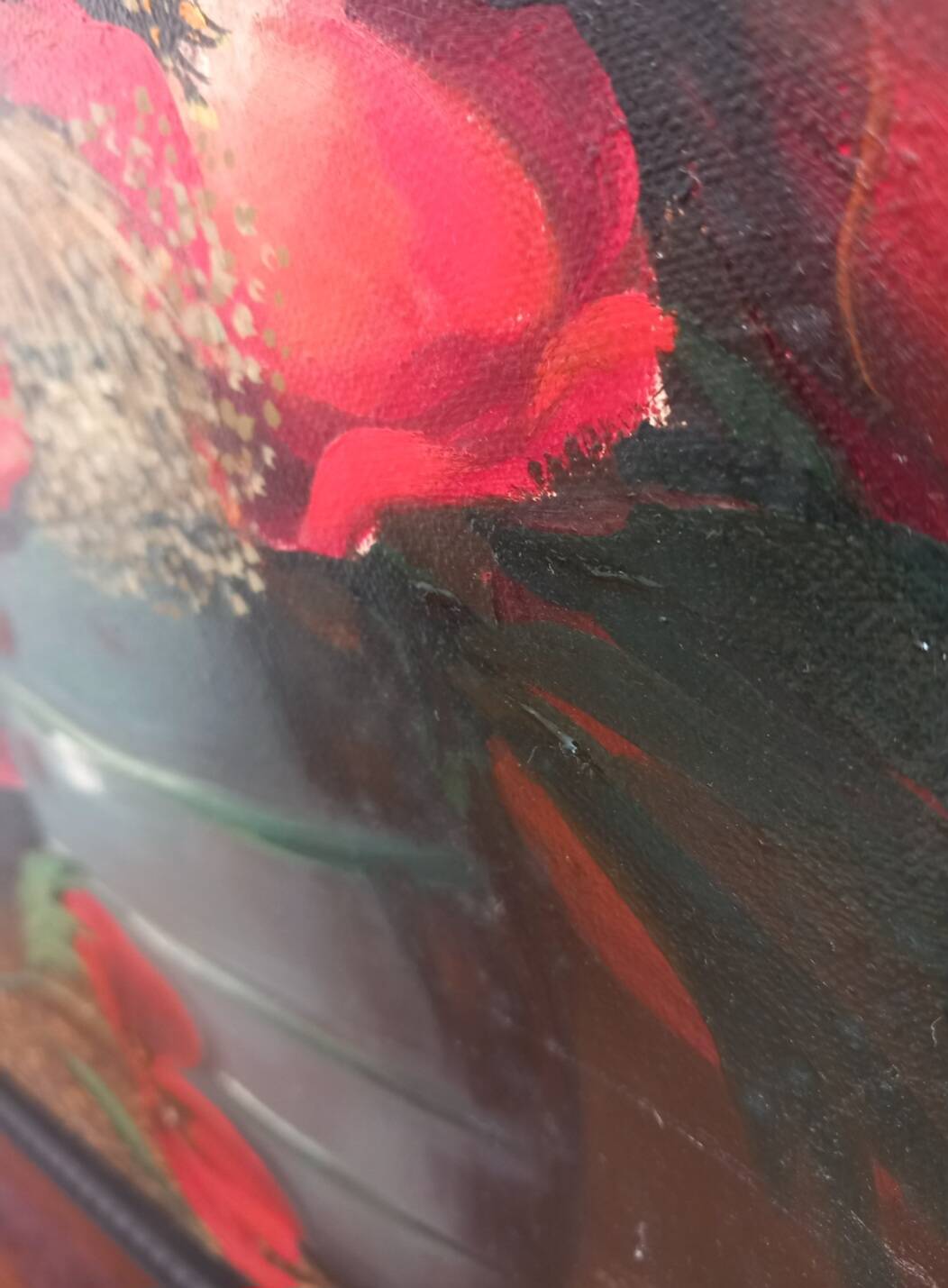 Bouquet champêtre de coquelicots dans un vase azuré EMY 1980