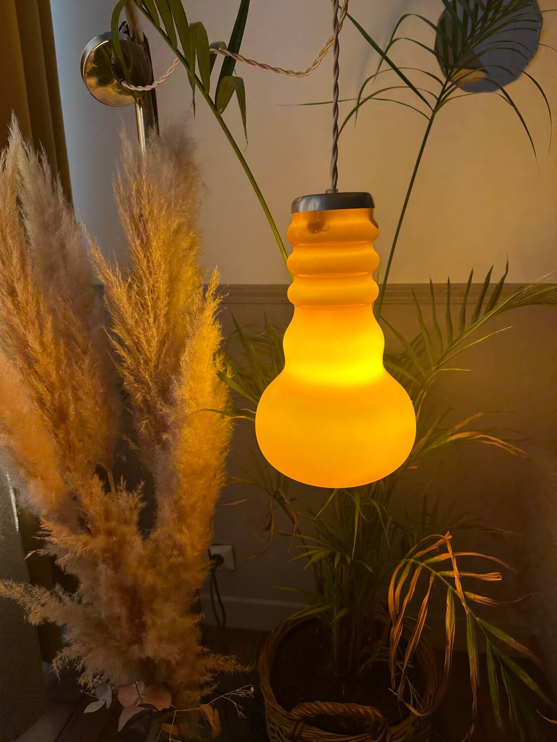 Vintage seventies orange opaline pendant light