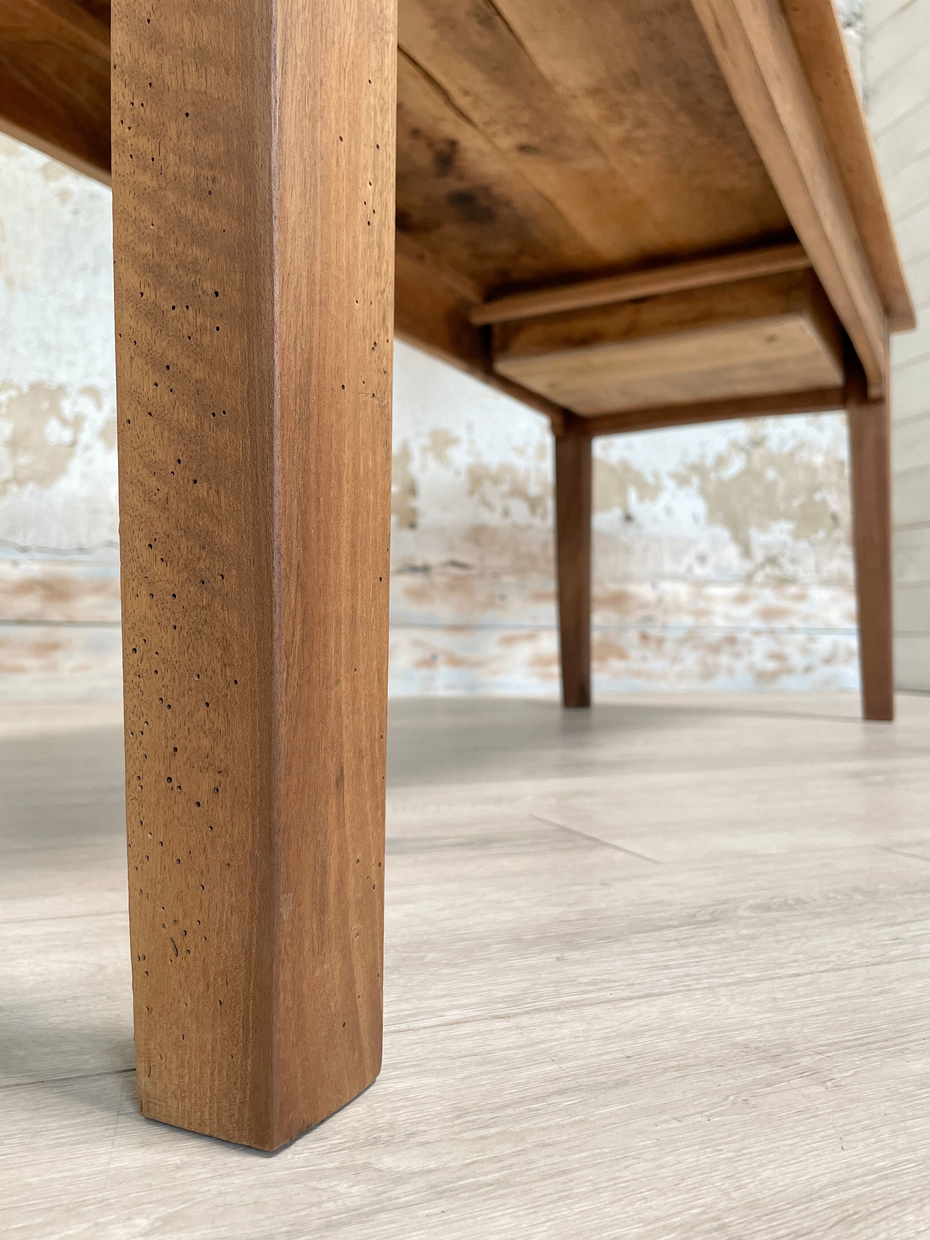 Vintage farmhouse table with spindle legs.