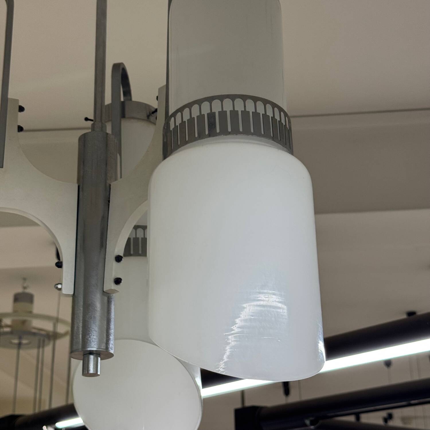 Lampadario Di Design Anni 70 3 Luci In Vetro E Acciaio Modernariato Vintage