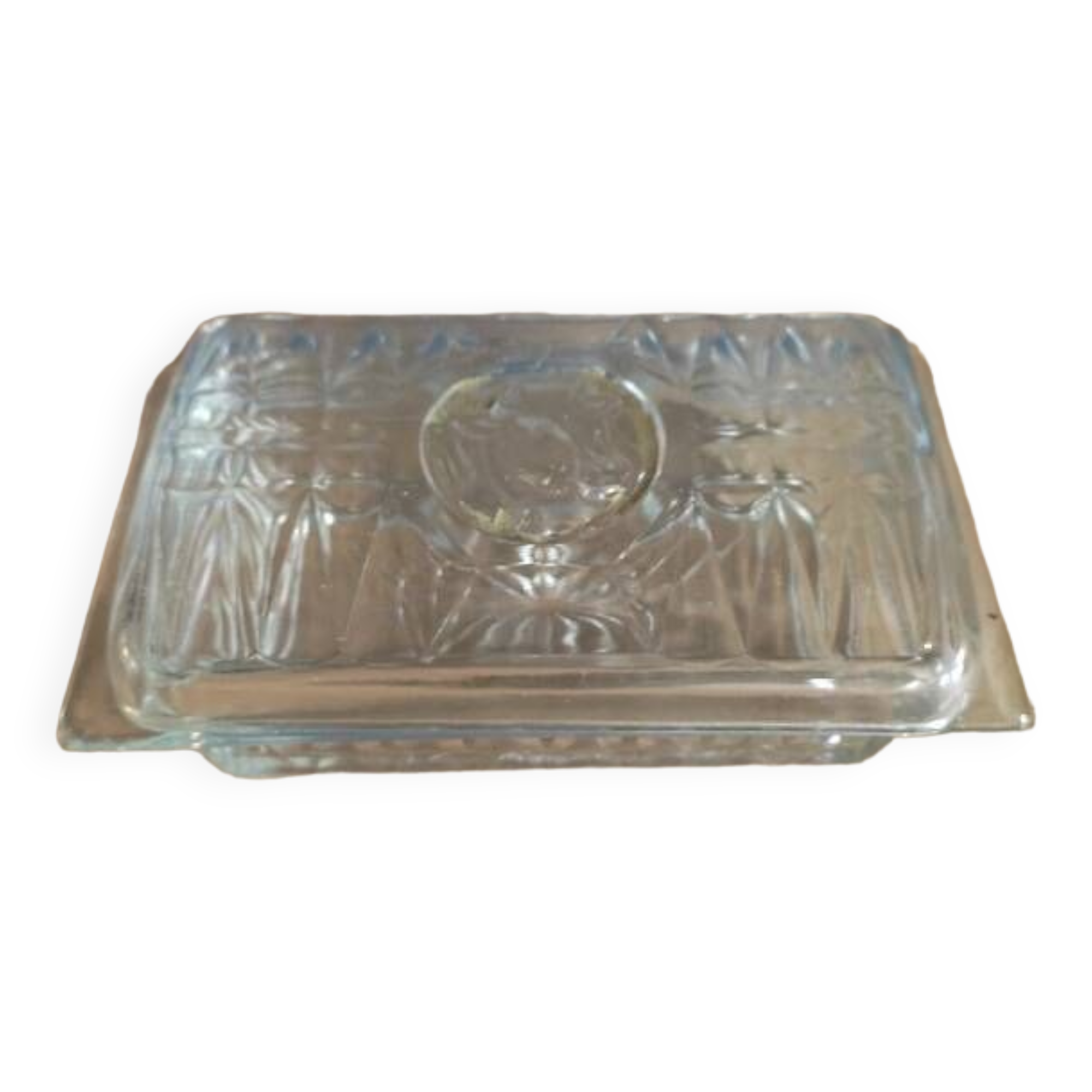 Molded glass butter dish Cow head
