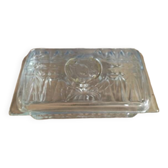 Molded glass butter dish Cow head